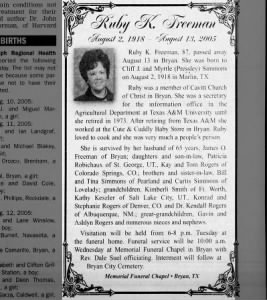 Ruby Freeman Obituary
