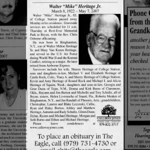 Obituary for Walter Heritage Jr