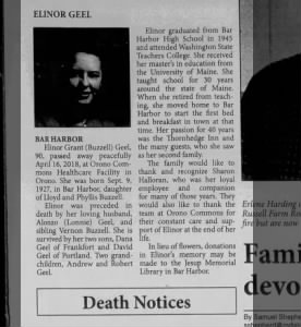Elinor Grant Buzzell 1927-2018 Obituary; 3 May 2018 Mount Desert Islander