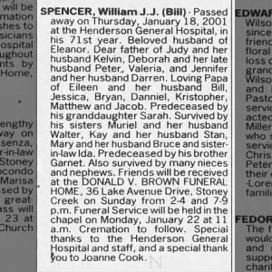 Obituary for William J SPENCER