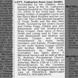 Obituary for Catharine Anne LOTT