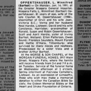 Obituary for OPPERTSHAUSER L Winnifred Oppertshauser