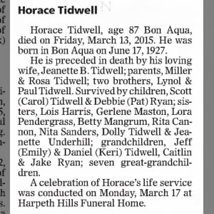 Obituary for Horace Tidwell