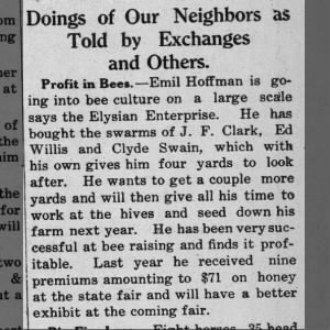 Emil Hoffman bought the bee swarms of J.F. Clark, Ed Willis and Clyde Swain
