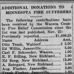 Donations to Waseca COunty FIre Relief Commission, Ed Willis $5.00