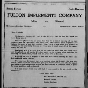 FULTON IMPLEMENT COMPANY GRAND OPENING