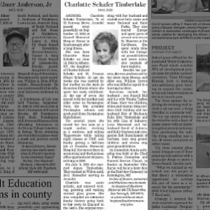 Charlotte Huse Schafer 1944-2020 Obituary; 25 Sep 2020 Franklin Journal and Farmington Chronicle