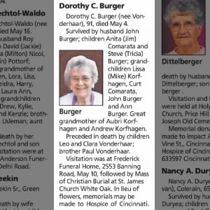 Obituary for Dorothy C. Burger