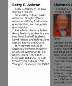 Obituary for Betty E. Ashton