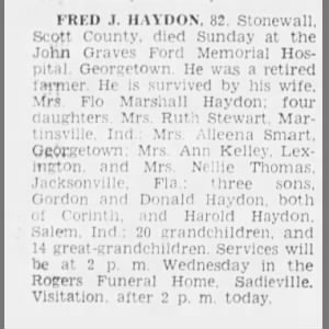 Obituary for FRED J. HAYDON