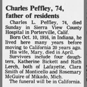 Charles Peffley death notice