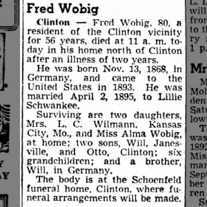 Obituary for Fred Wobig