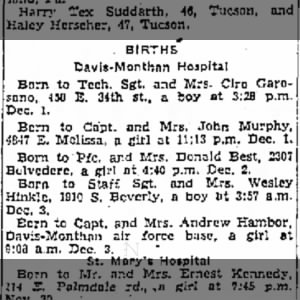 Births: Davis-Monthan Hospital