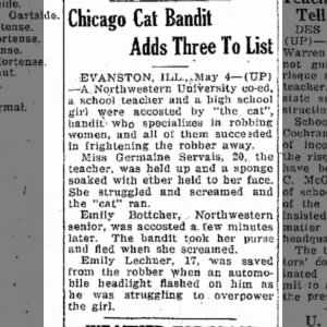 Emily Bottcher - Chicago Cat Bandit Adds Three - Daily Independent - 4 May 1927