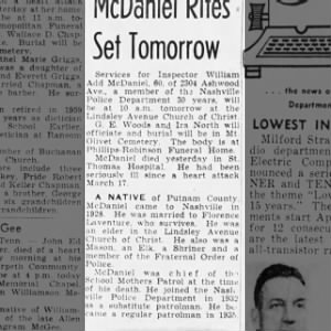 Obituary for Inspector William A McDaniel