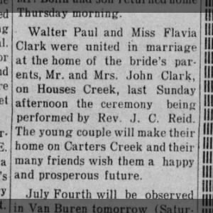 Waler Paul and Flava Clark Marriage