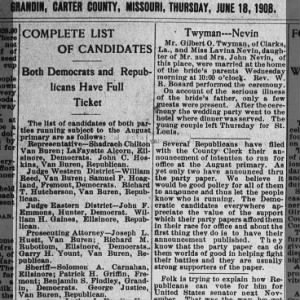 Findley seeks sheriff title in Carter County 6-18-1908 Pg. 1