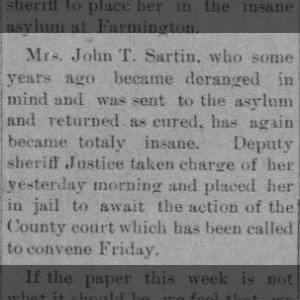 Mary Tinker Sartin sent to asylum