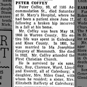 Obituary for PETER COFFEY