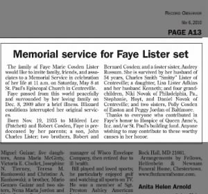 Obituary for Faye Marie Cosden Lister