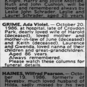 Obituary for Ada GRIME