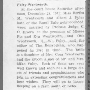 Marriage of Wentworth / Foley