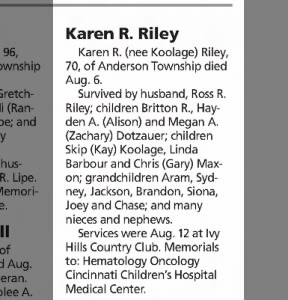 Karen Russell Koolage Riley Obituary 2015