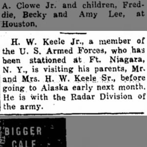 Keele, H W Jr. US Army - 1956
