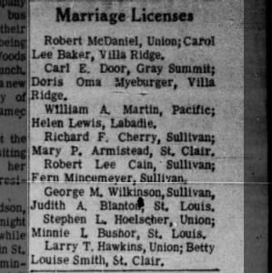 Carl &Doris marriage license-newspaper 