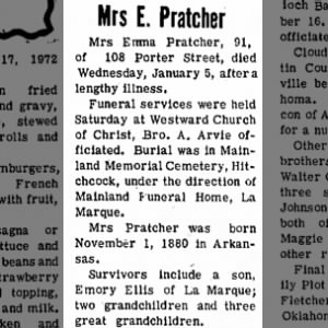 Obituary for E. Pratciier