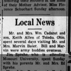 Marvin Baier receive army buddy guests 1948