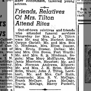 Tilton, Mary Lou Knight   obiturary
Corsicana Daily Sun   5 Feb 1949