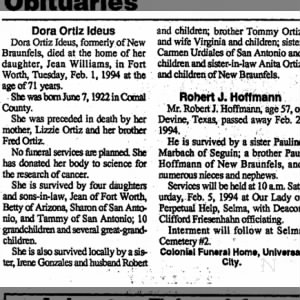 Obituary for Dora Ortiz Ideus