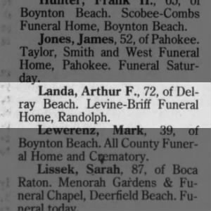 Obituary for Arthur F. Landa