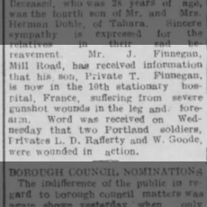 Private Terence Finnegan wounded in active service 1916