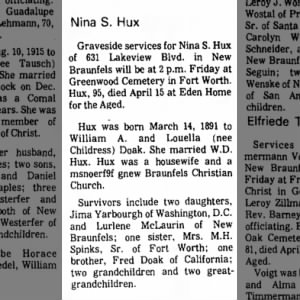 Obituary for Nina S. Hux