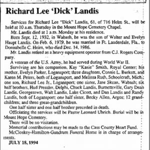Richard Lee Landis Obituary