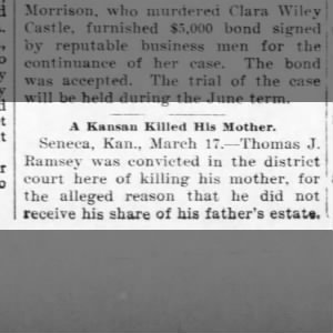 1901Mar18 Mon p4 GalenaEveningTimes (KS) Thomas J Ramsey guilty of murder