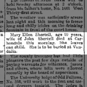 Mary Ellen Hilton Shortell's death