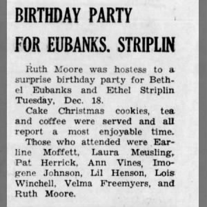 Great Grandma Ethel's Birthday Celebration. December 1956.