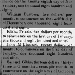 Part 2 of pension for Elisha Frizzle increased 1 Jan 1809 to $5.00/mo