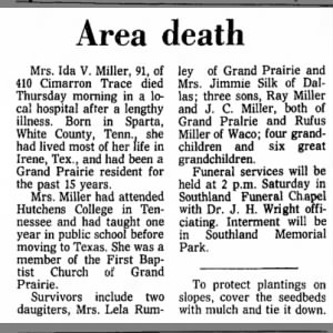 Obituary for Ida V. Miller