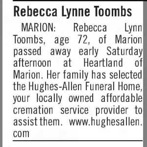 Obituary for Rebecca Lynne Toombs