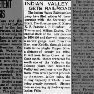 Indian Valley Gets Railroad