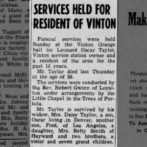 Obituary for Leonard Oscar Taylor