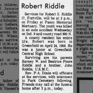 Obituary for Robert S. Riddle