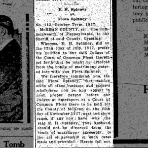 Edward H Spinney vs Flora Spinney - Divorce - Nov. 10, 1927