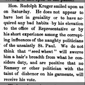 Humorous note about Rudolph Kruger's recent election and the state of affairs in St Paul