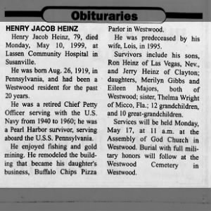 Obituary for HENRY JACOB HEINZ