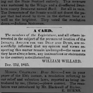 1845 Willard Note to Newspaper